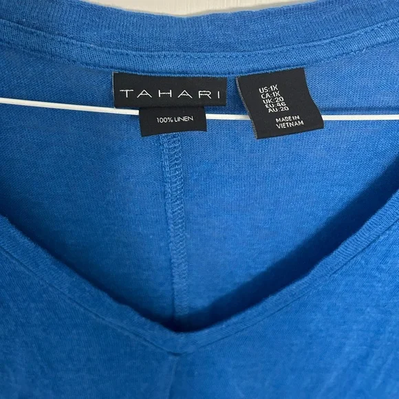 Tahari 100% Linen Blue V-Neck Women's Top T Shirt Size 1X - Picture 2 of 4